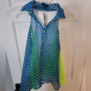 NWT Alt. B Blue Green Heart Halter Cross Back Size Small